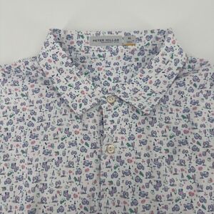 Peter Millar Featherweight Polo Shirt XL Mens Wine Cocktail AOP Print UPF 50+